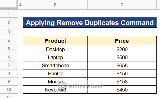 Applying Remove Duplicates Command to Highlight Unique Values in Google Sheets