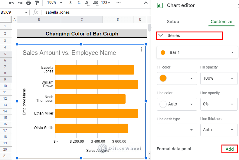 select add in the format data point