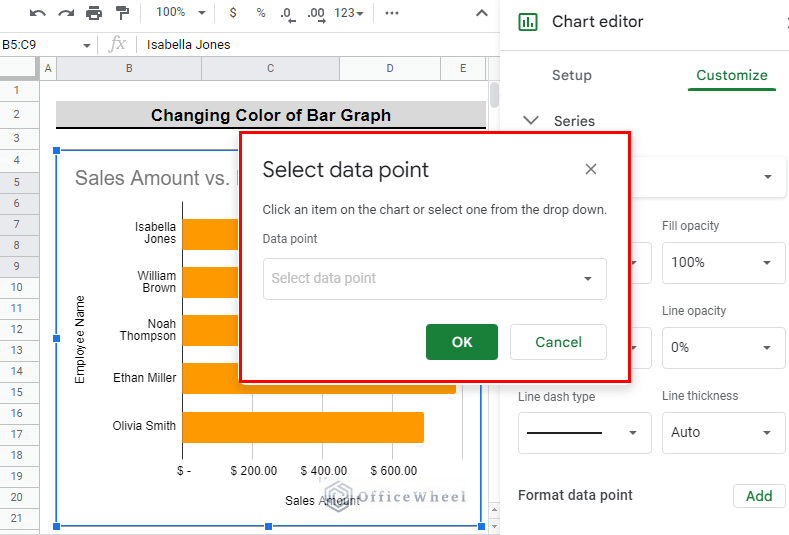a popup appears to select a data point