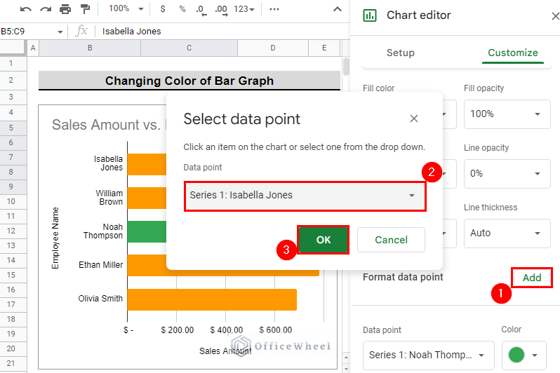 continue to click on add to change color of different data bars