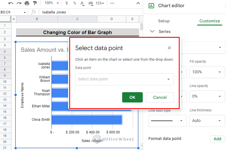 a popup appears to select a data point
