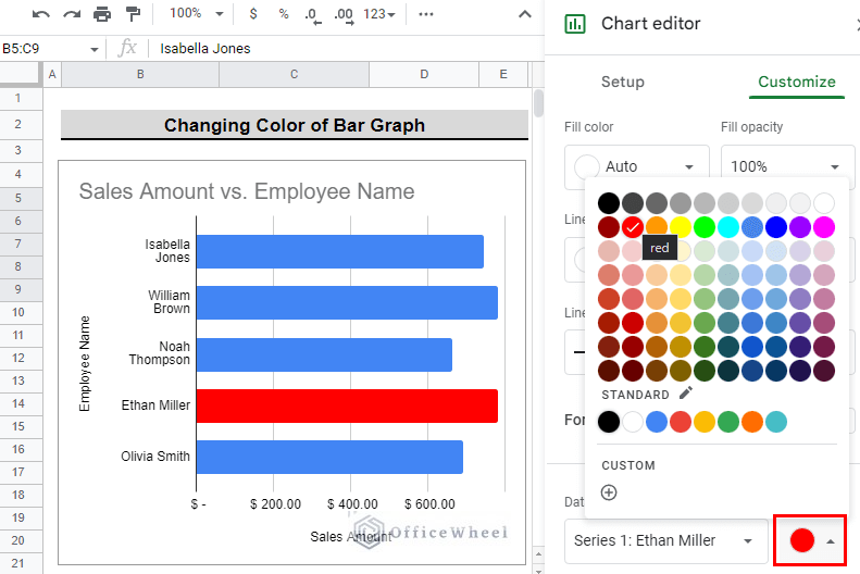 Select the color for particular name