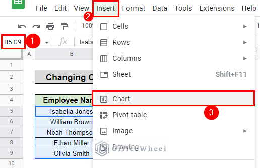 select chart from insert menu