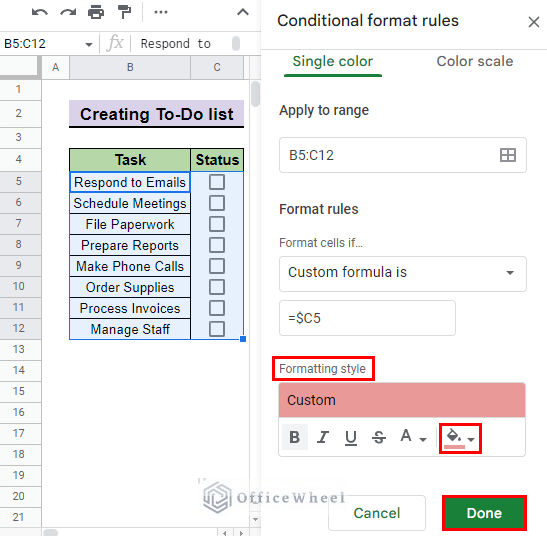 select custom formatting options