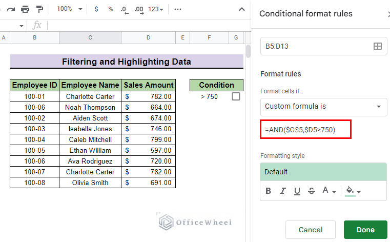 insert custom formula to Filter Checkboxes in Google Sheets