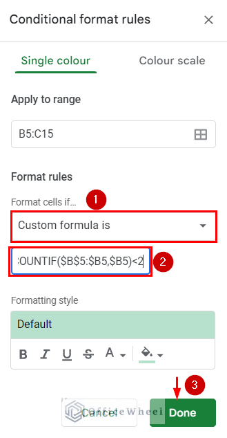 how to find unique values in google sheets applying conditional formatting