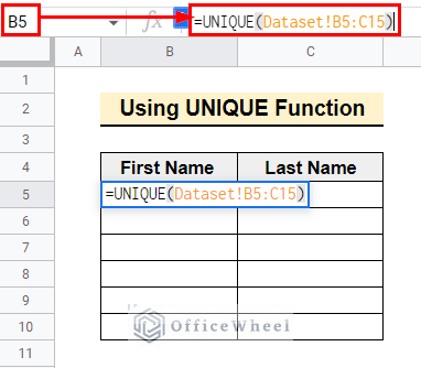 how to find unique values in google sheets applying unique function