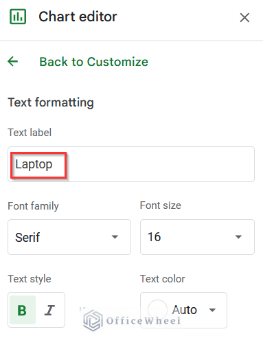 Formatting Text under Chart Editor Window