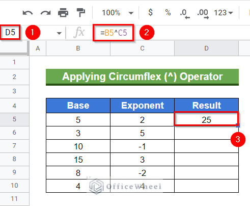 Using Circumflex operator in between bases and exponents