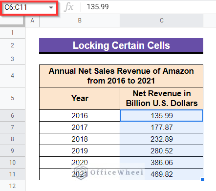 Selecting cell ranges to Lock Certain Cells in Google Sheets