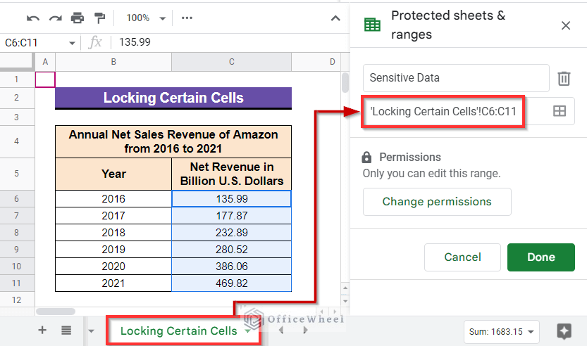 protected sheets and ranges feature automatically detect title of the sheet