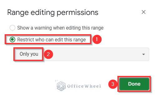 Range editing permission pop up on screen