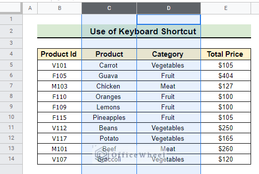 Selecting certain columns to print in Google Sheets