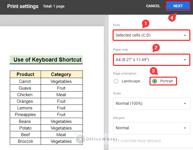 How to print only certain columns in Google Sheets