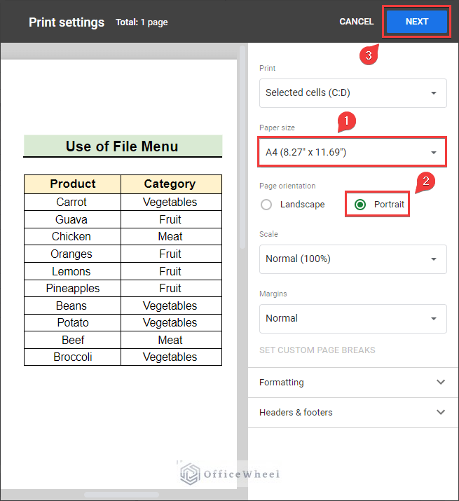 Changing Paper size and Page orientation