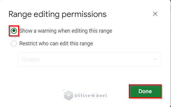 Selecting Show Warning to Protect Formulas in Google Sheets