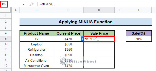 insert minus function