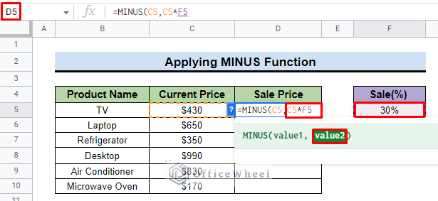 input percentage value in google sheets