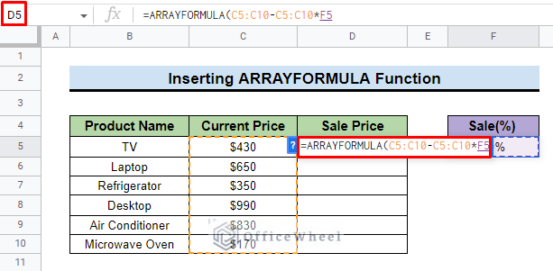insert percentage value in the google sheets