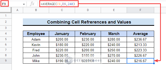 Using the AVERAGE function in Google Sheets