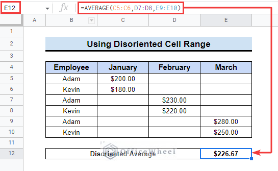 Using the AVERAGE function in Google Sheets