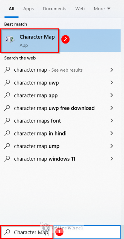 Searching for Windows Character Map in Computer