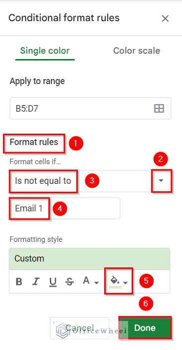 Applying Is Not Equal to Condition in Google Sheets Conditional Formatting