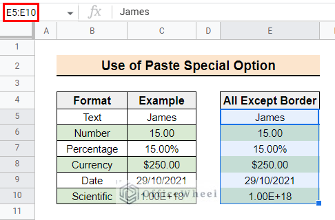 Output of selecting option All except border
