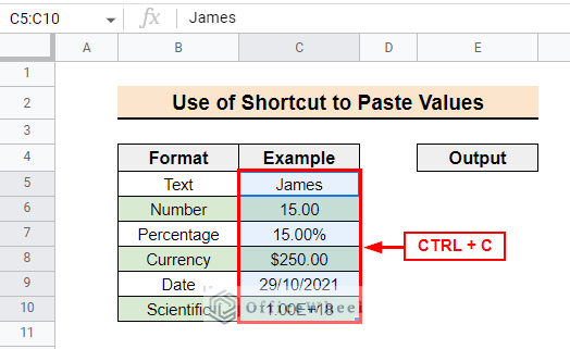 Copying the Example column to paste values only