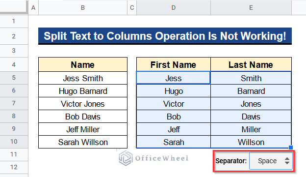 Split Text to Columns Operation Is Not Working in Google Sheets