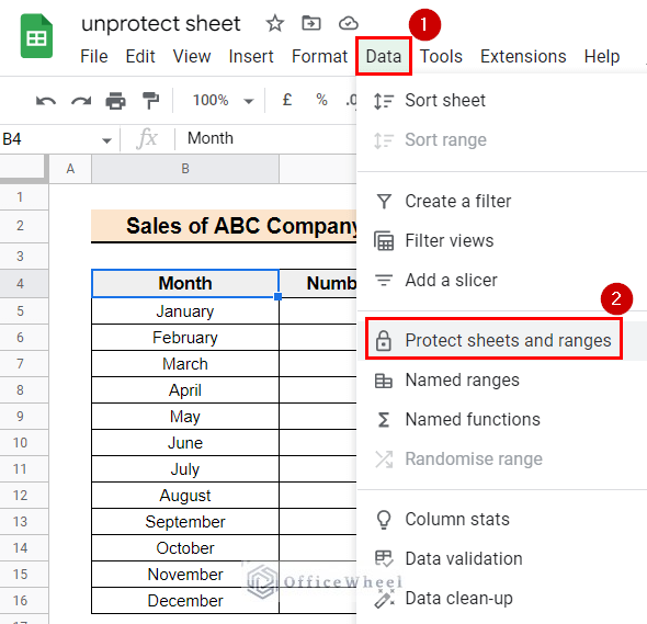 Selecting options to remove sheet protection