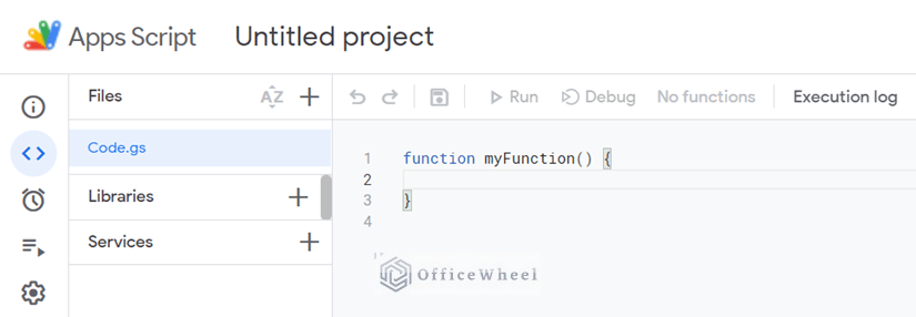 interface of the Apps Script