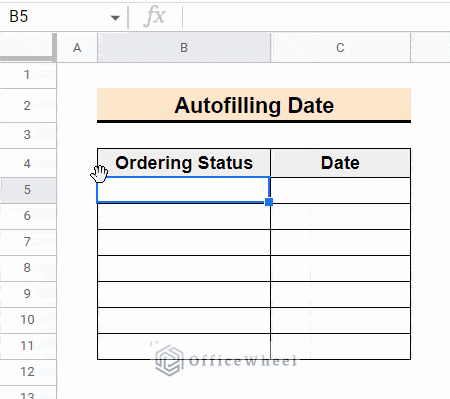  autofilling the column with dates after an empty cell is updated with value