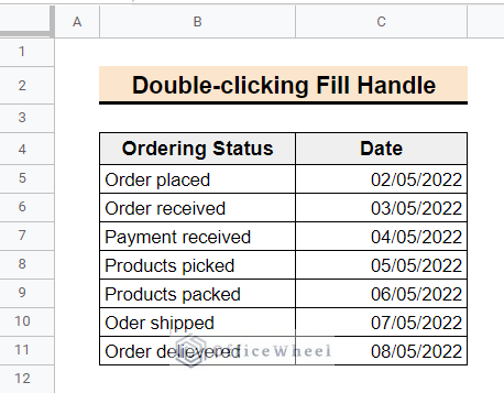 google sheets fill column with dates by double-clicking fill handle tool