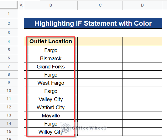 Inserting Outlet Locations in Column B