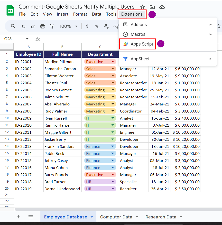 Opening Apps Script Editor